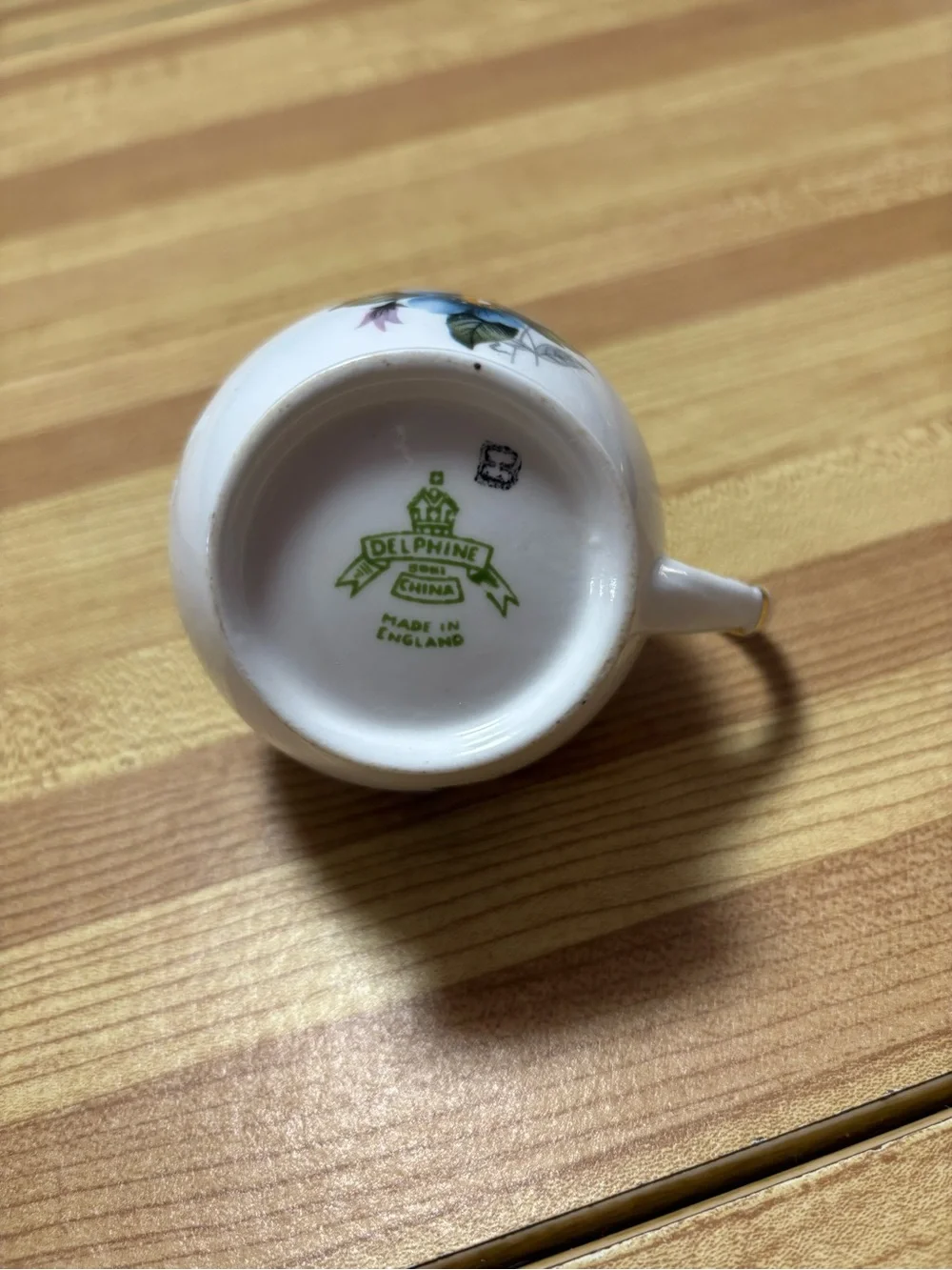 Vintage Delphine Bone China Creamer with Blue Flower with Gold Trim
